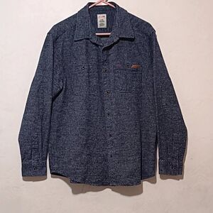 Dickies Navy Textured Shirt Men Button Down Long Sleeve Cotton L (42-44)